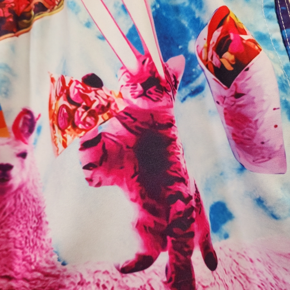 Cat riding a llama taco burrito print fully lined swim shorts men's size small - Picture 2 of 9